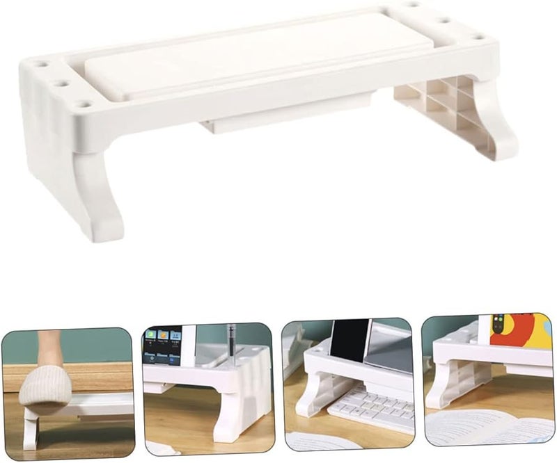 White Monitor Riser Stand Multifunctional Elevated Shelf Storage Desk for Home Office - Image 4